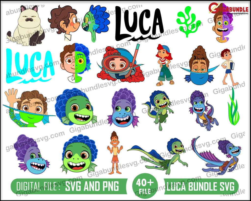 Luca Svg Bundle Pixar Clipart Clip Art Disney Printable Iron On Transfer