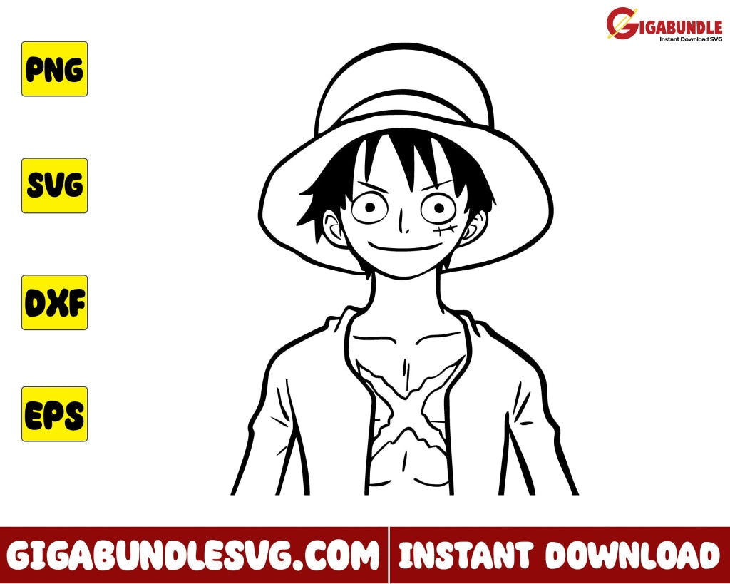 Luffy Outline Svg Monkey D One Piece Anime - Instant Download