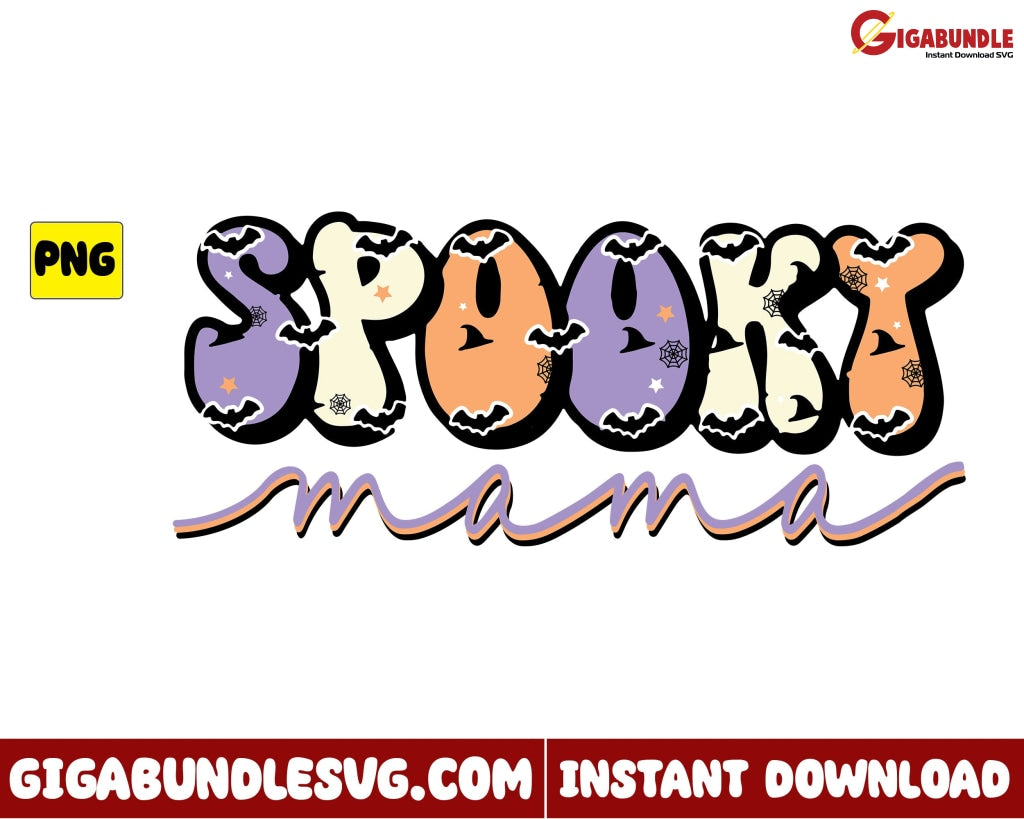 Mama Png Spooky Bat Retro Halloween - Instant Download