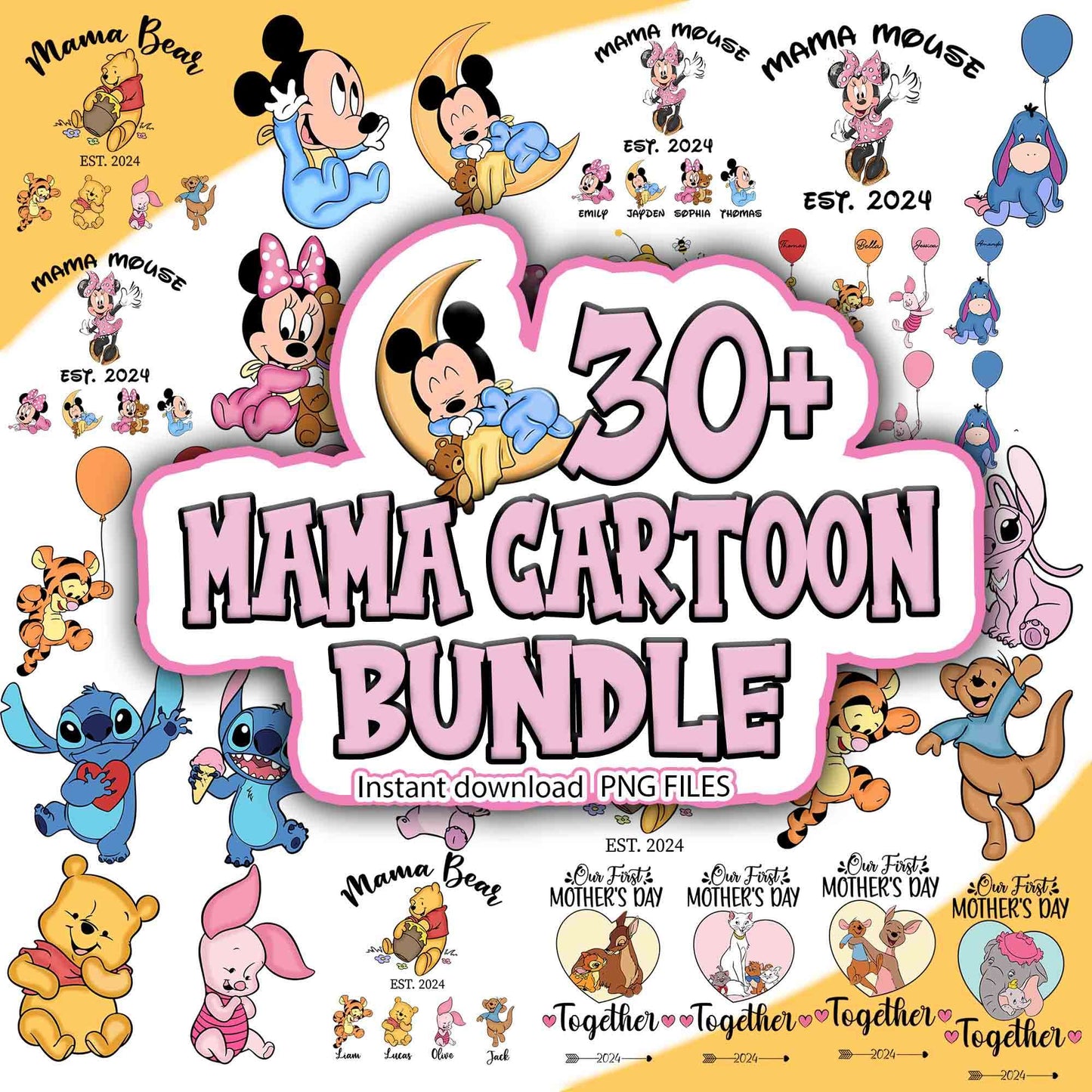 Mama Cartoon Bundle PNG, Baby Disney Bundle