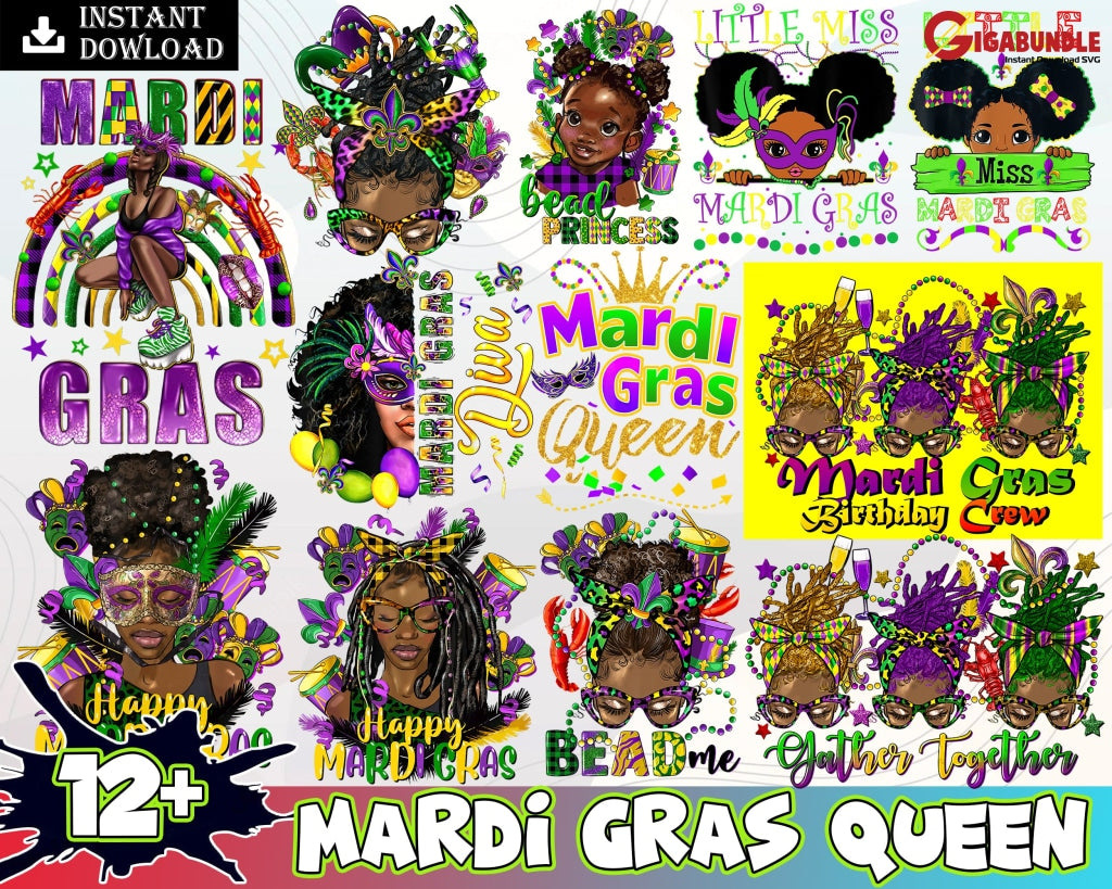 Mardi Gras Queen Png Sublimation Design Download Black Woman Afro Sublimate Designs