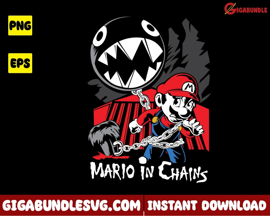 Mario In Chains Png Chain Chomp Super Cartoon - Instant Download