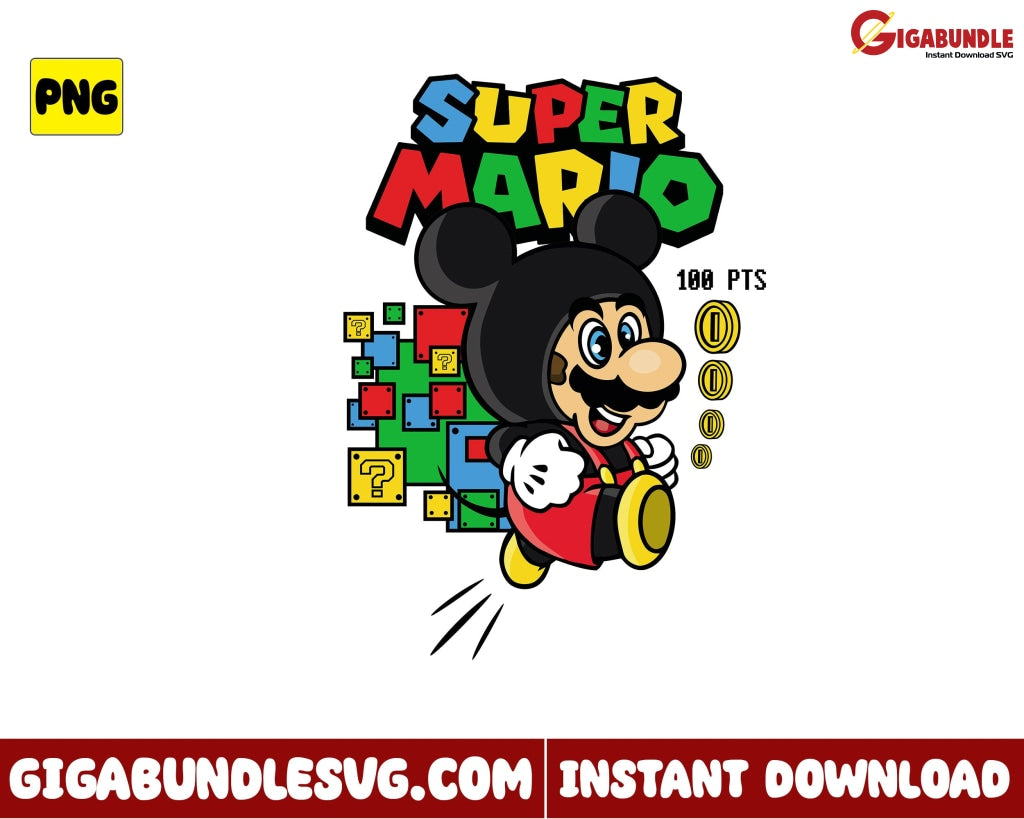 Mario Mickey Png Super Game Bros Cartoon - Instant Download