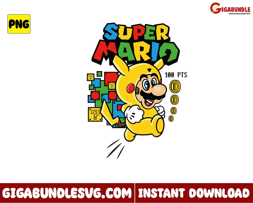 Mario Pikachu Png Super Bros Game - Instant Download