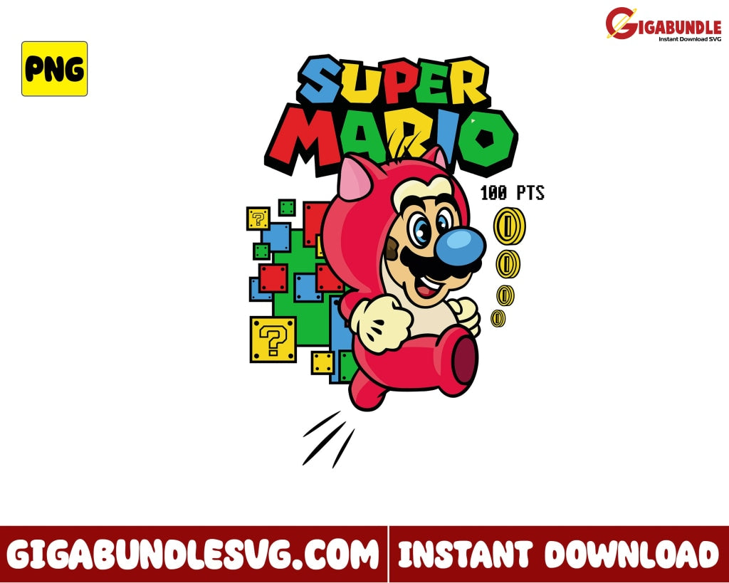 Mario Png Super Game Bros Cartoon - Instant Download