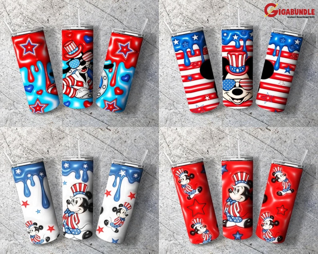 Mega 20+ 3D Inflated Puff Tumbler Wrap Png Bundle 4Th Of July Design 20Oz Instant Digital Download