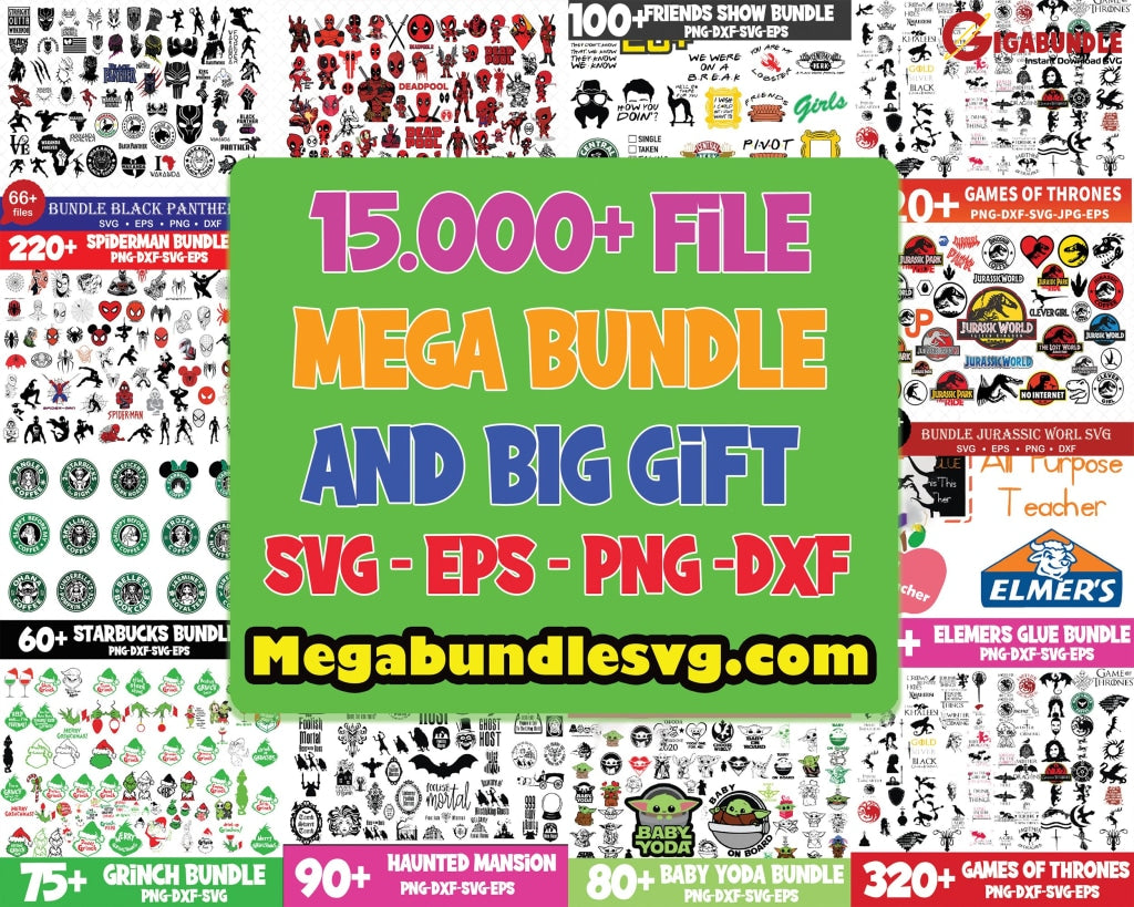 Mega Bundle 15.000+ Designs Svg Silhouette Cut Files Clipart Svg For Cricut Dxf Eps Png Digital File
