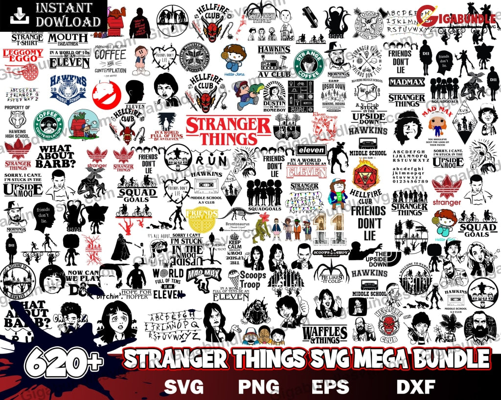 Mega Bundle 620+ Stranger Things Bundle Svg Png Font