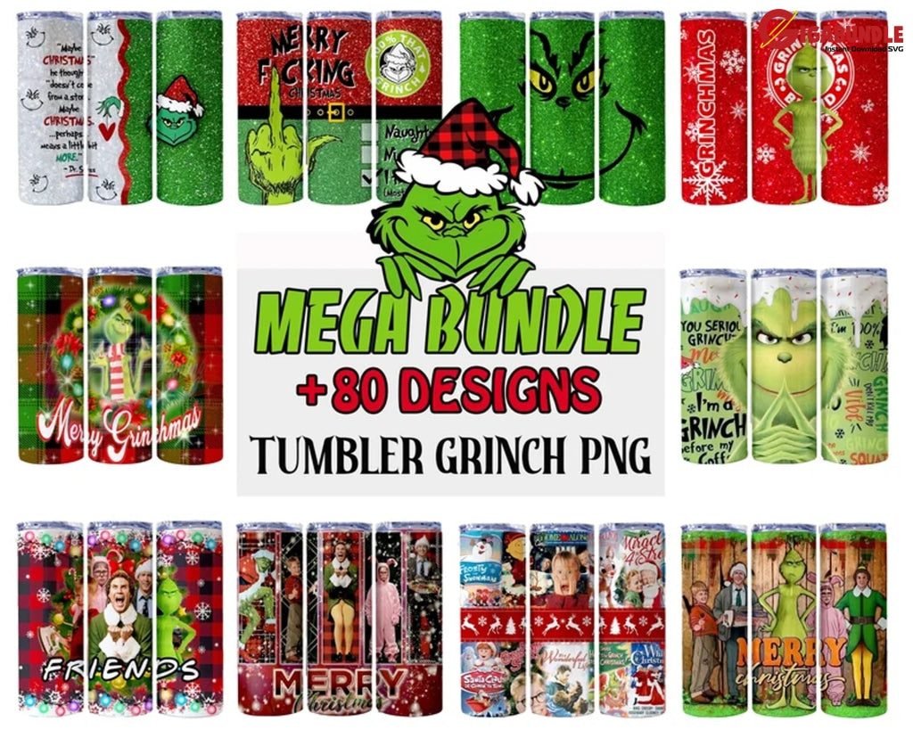 Mega Bundle +80 Design Tumbler Grinch Png Christmas Sublimation
