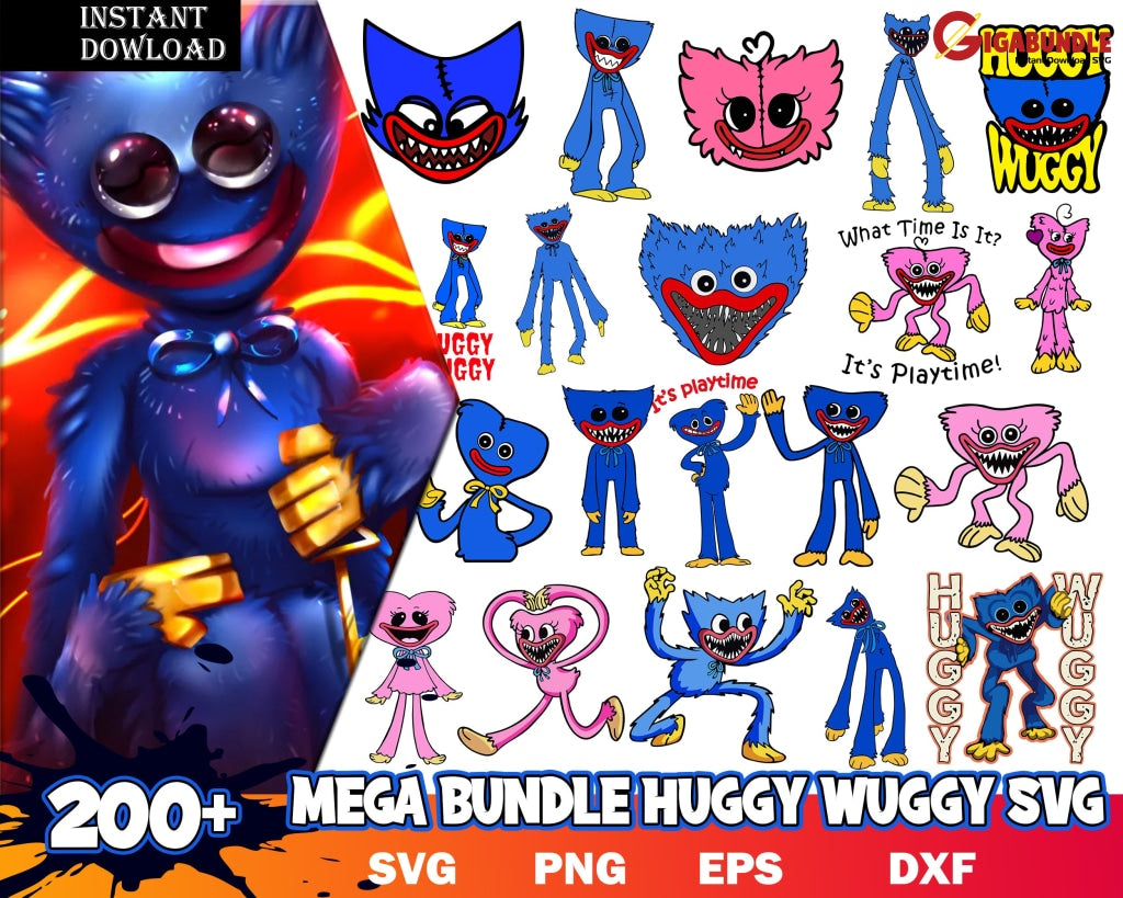 Huggymega Bundle Huggy Wuggy Svg Kissy Missy Poppy Playtime Characters Svg Cut Files For Cricut Png