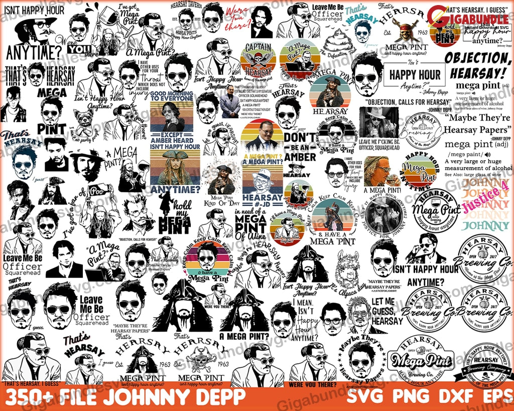 Mega Bundle Johnny Depp Trial Svg Justice For Svg Pint Hearsay Jack Sparrow Cricut Cut File Bundle