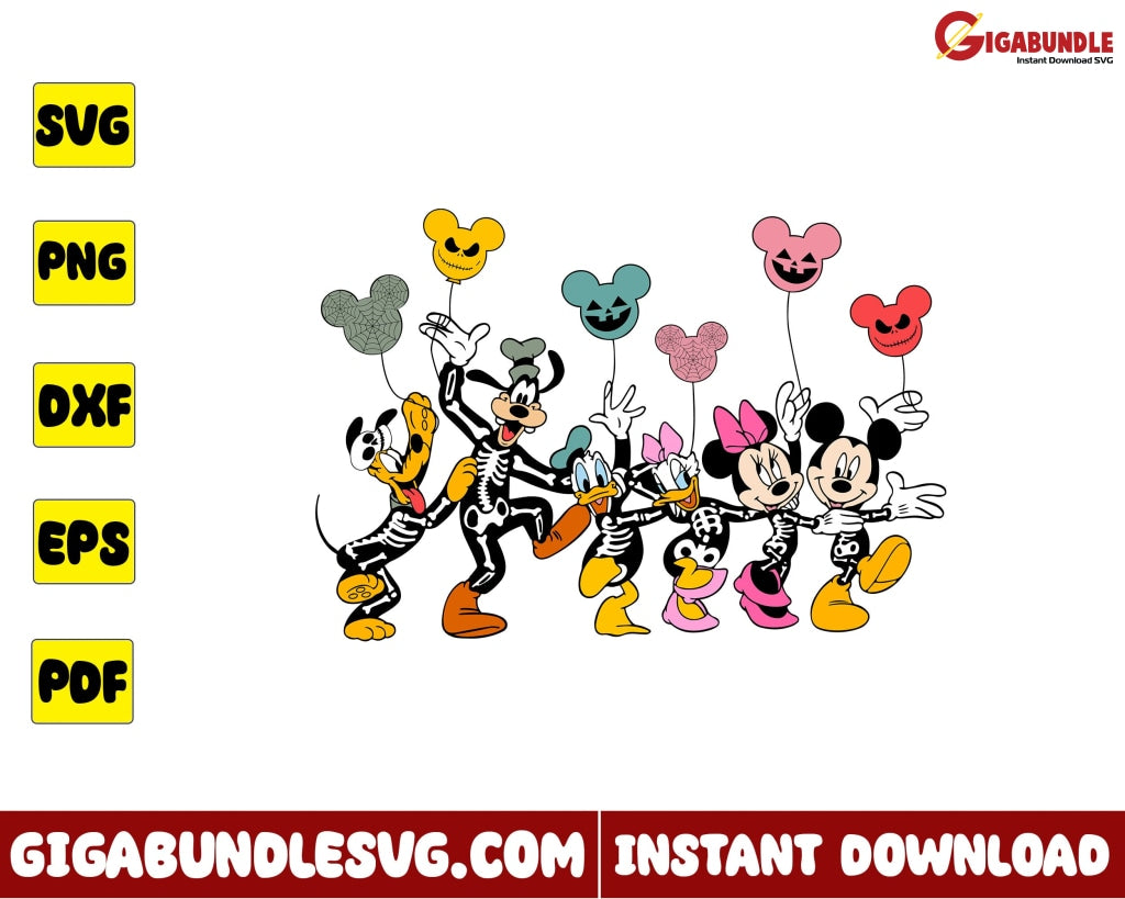 Mickey And Friends Svg Skeleton Halloween Disney - Instant Download