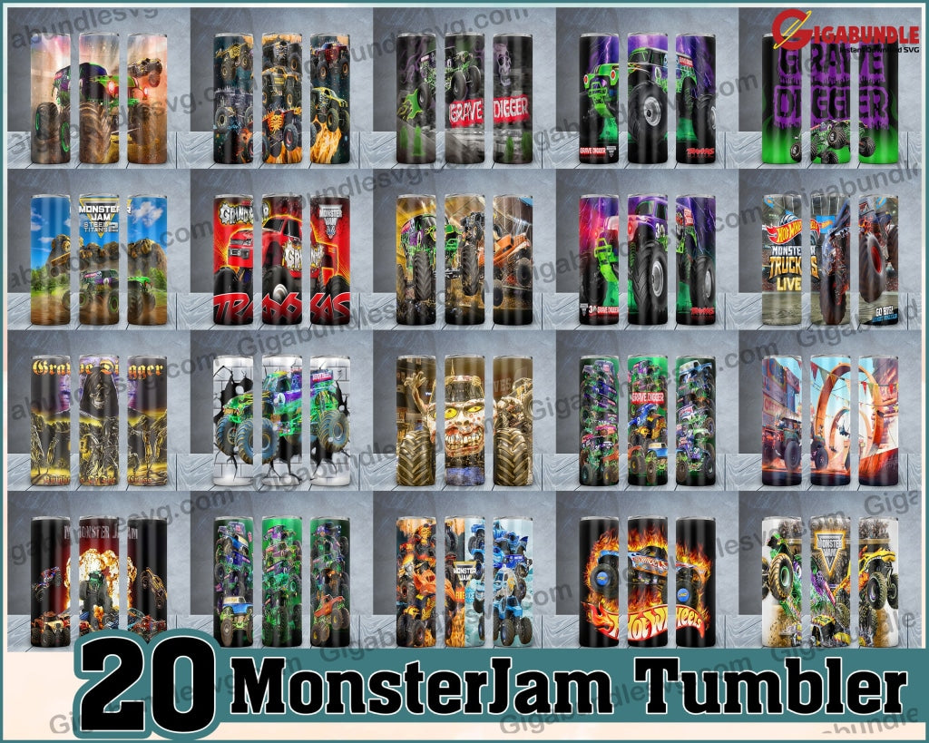 Monsterjam Tumbler-20Oz Skinny Straight Tumbler Sublimation Designs Full Wrap
