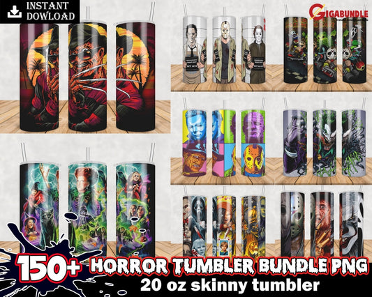 New +150 Horror Tumbler Wrap 20Oz Tapered- Movie Template-Halloween Seamless Sublimation
