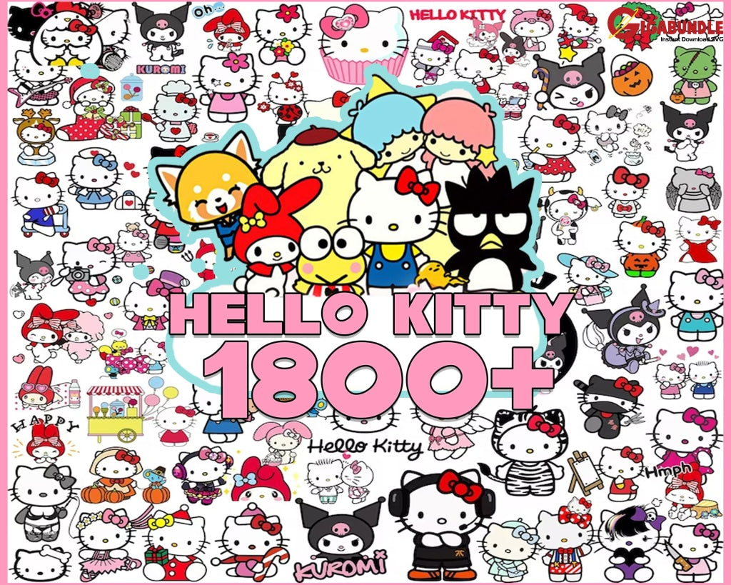 New 1800+ Halloween Hello Kitty Bundle Japanese Chibi Cartoon Characters; Layered Png Svg Eps Dxf