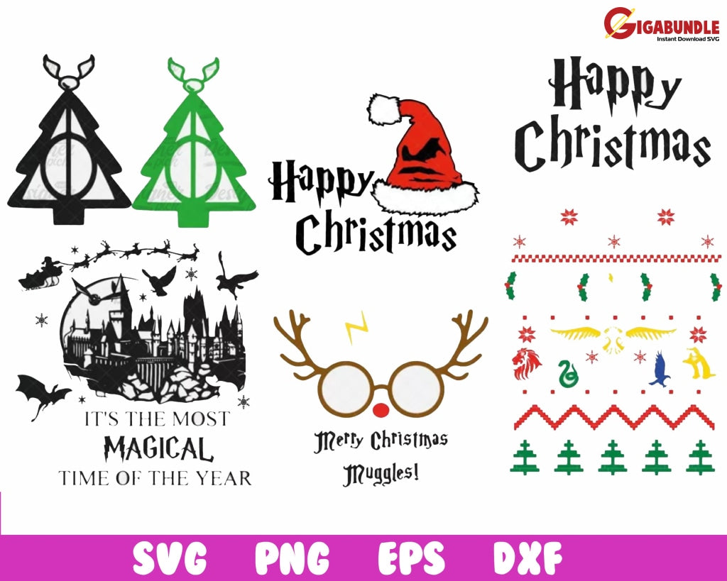 New 2022 Harry Potter Christmas Bundle Svg Png Dxf Eps