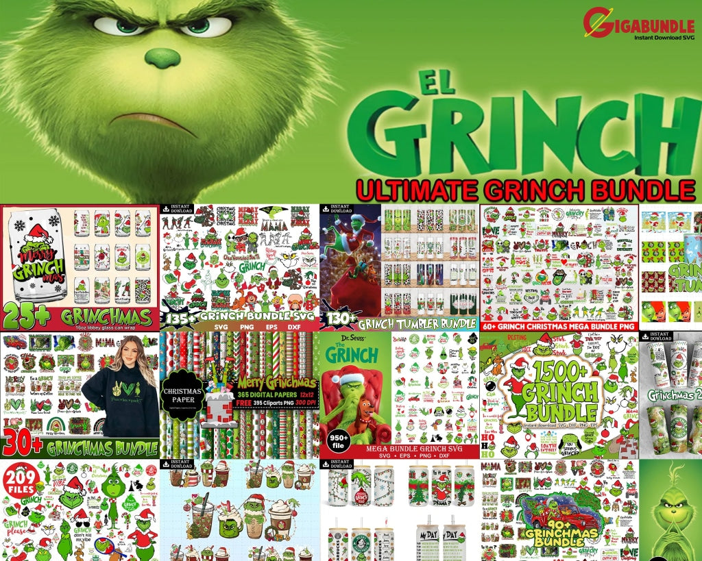 New 2023 Ultimate Bundle Grinch Svg Files Free For Cricut Silhouette Face Hand The Christmas