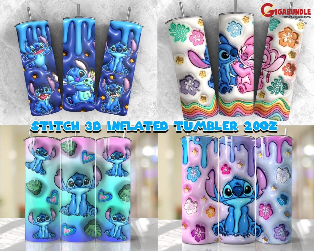 New 3D Inflated Blue And Pink Animal Character 20Oz Straight Tumbler Design For Sublimation-Instant