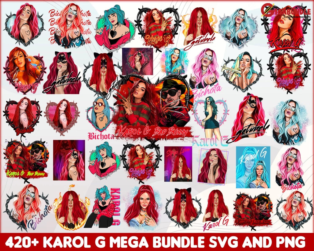 New 425+ Karol G Svg Bundle Bichota Heart Barbwire El Makinon Se Jodioto Latina Sublimation Design