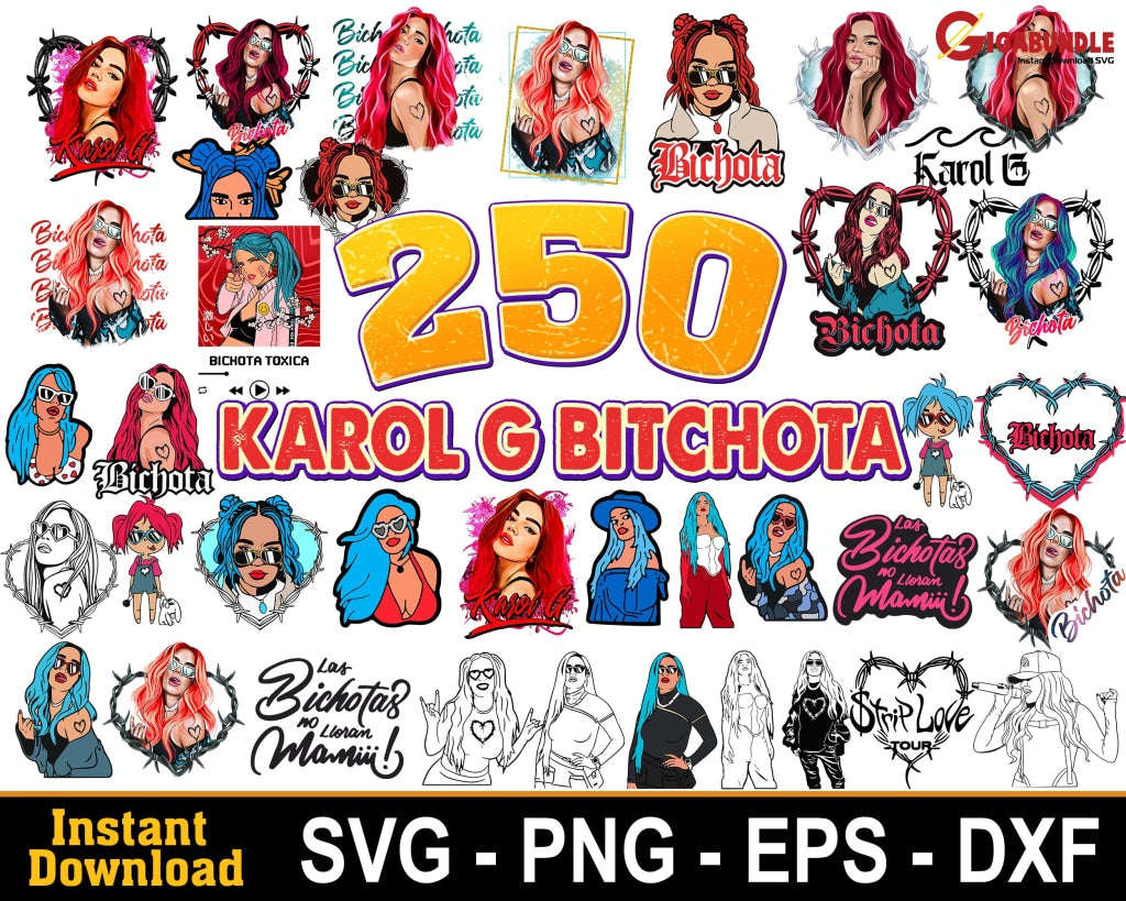 New 425+ Karol G Svg Bundle Bichota Heart Barbwire El Makinon Se Jodioto Latina Sublimation Design