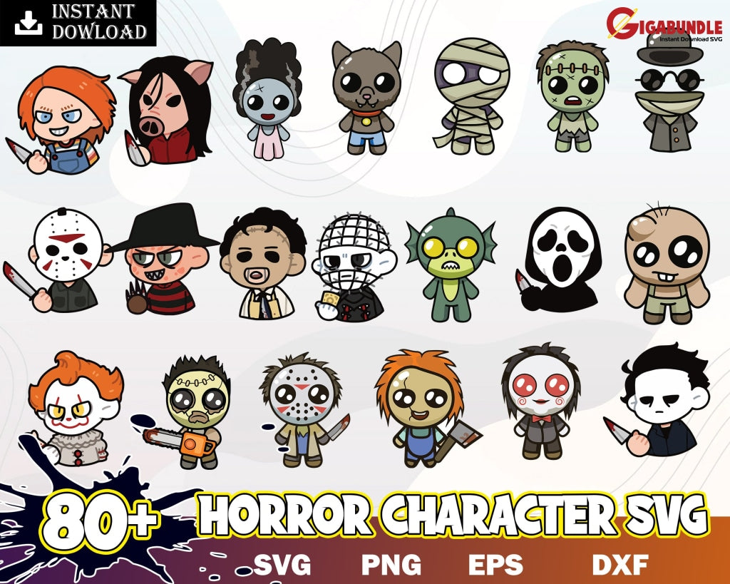 New 80+ Horror Characters Chibi Png- Instant Download