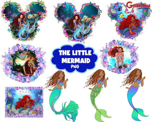 New Black Little Mermaid Png Seamless Pattern Watercolor Girl Magic Mermaid Cricut Sublimation