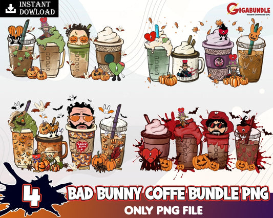 New Bundle Bad Bunny Png Coffee Cups Halloween Coffee Digital Sublimation Instant Download