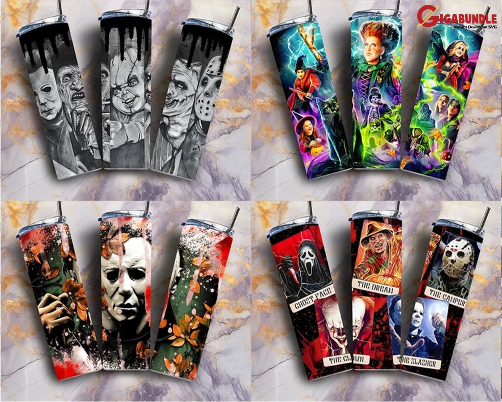 New Bundle Halloween Movie Tumbler Subli Design Horror Character 20 Oz Template Png Mask Easy To