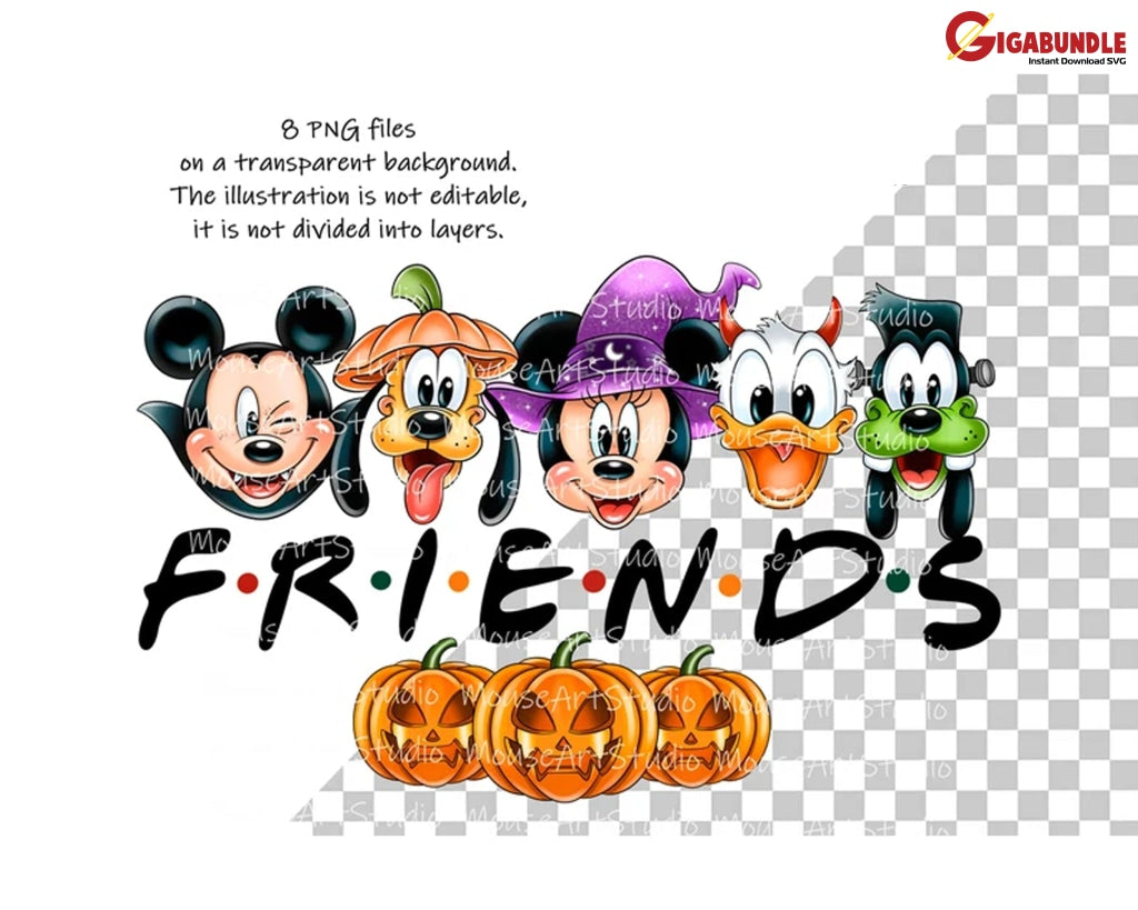 New Bundle Mickey Mouse And His Friends Halloween Sublimation Design Digital Illustration Instant