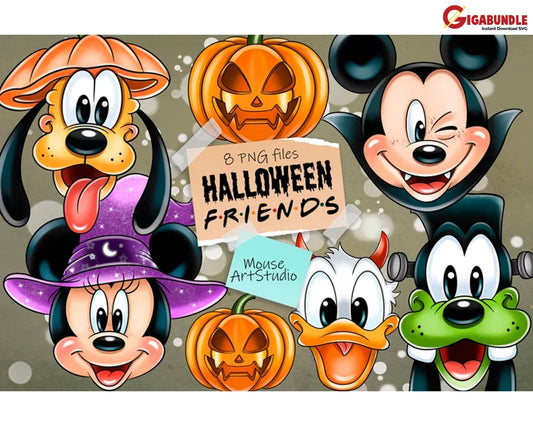 New Bundle Mickey Mouse And His Friends Halloween Sublimation Design Digital Illustration Instant