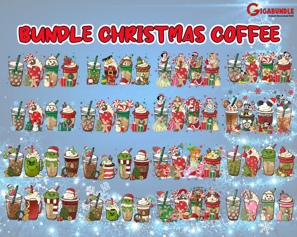 New Christmas Coffee Latte Png Bundle Png Snowman Reindeer Pink Printable File