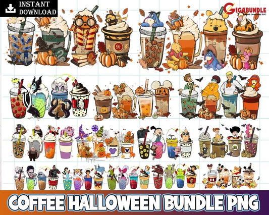 New Halloween Coffee Latte Png Bundle Fall Cofffe Movie Inspired Hand Drawn Files