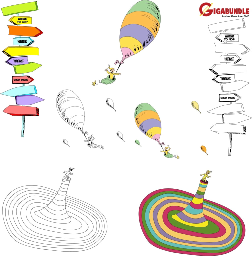 Oh The Places You Will Go Svg Dr Seuss Bundle Dr Things One Two Quotes Png Dxf Eps