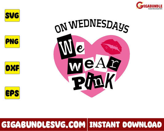 On Wednesdays We Wear Pink Svg Heart Horror Mean Girls Halloween - Instant Download