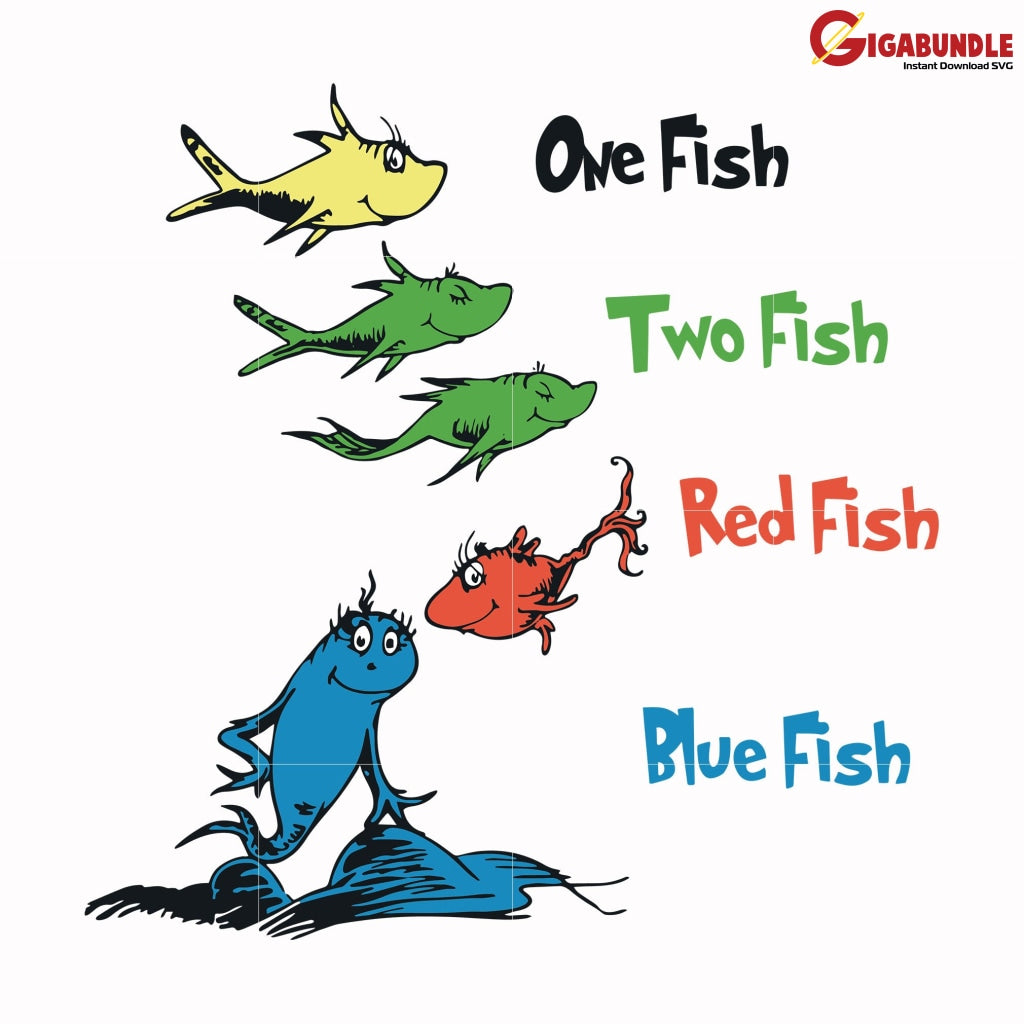 One Fish Two Red Blue Svg Dr Seuss Bundle Dr Quotes Png Dxf Eps
