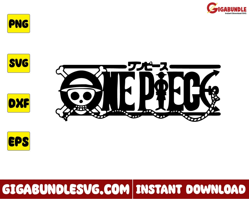 One Piece Outline Svg Logo Monkey D Luffy Anime - Instant Download