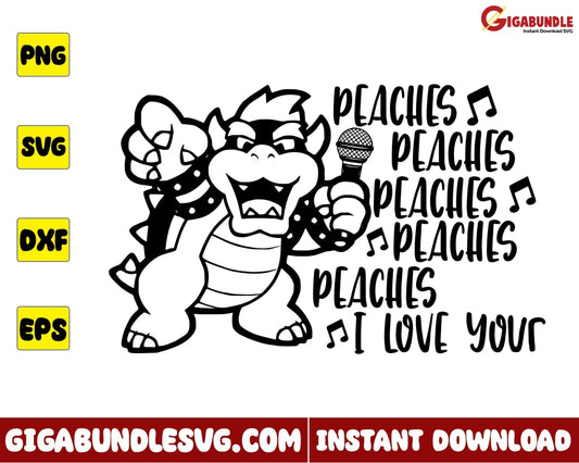 Paper Bowser Svg I Love You Peaches Super Mario Cartoon - Instant Download