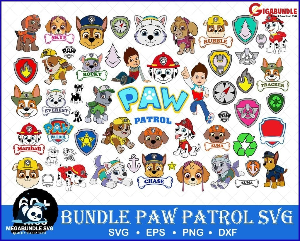 Paw Patrol Svg Files Bundle For Cricut Silhouette Chase Cut File Shield Vector