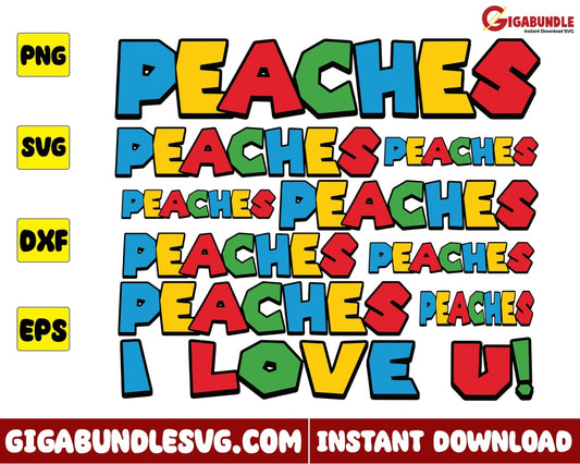 Peaches Svg I Love You Super Mario Cartoon - Instant Download