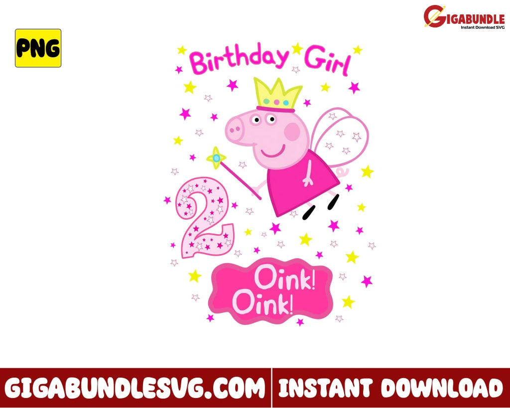 Pepa 2Nd Birthday Png Pig Girl Cartoon - Instant Download