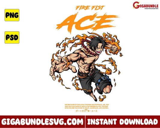 Portgas D Ace Png One Piece Anime - Instant Download