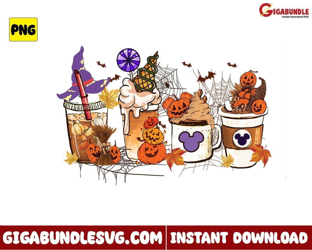 Pumpkin Spice Latte Png Coffee Halloween Retro - Instant Download