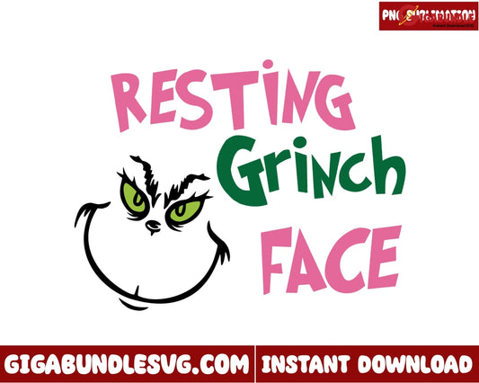 Resting Grinch Face Png, Merry Grinchmas Png, Pink Grinchmas png, Christmas png