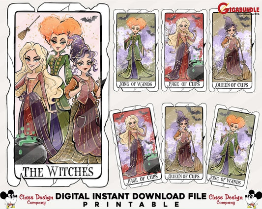 Retro Halloween Tarot Card Png Bundle Horror Sanderson Sister Trendy Halloween- Instant Download