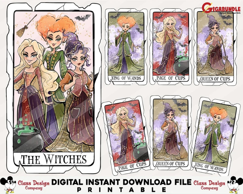 Retro Halloween Tarot Card Png Bundle Horror Sanderson Sister Trendy Halloween- Instant Download