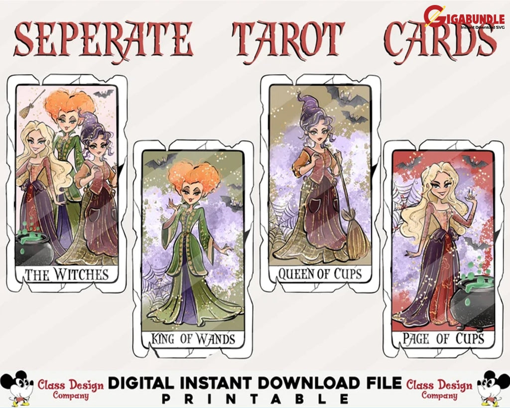 Retro Halloween Tarot Card Png Bundle Horror Sanderson Sister Trendy Halloween- Instant Download