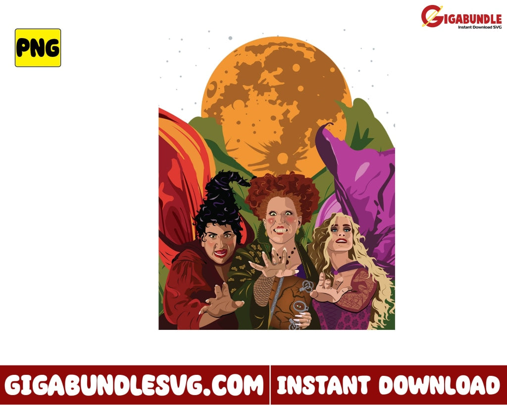 Retro Hocus Pocus Png Moon Sanderson Sister Witch Halloween - Instant Download