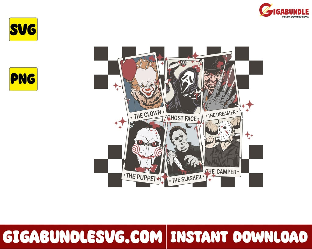 Retro Horror Svg Characters Tarot Card - Instant Download