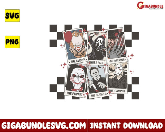 Retro Horror Svg Characters Tarot Card - Instant Download