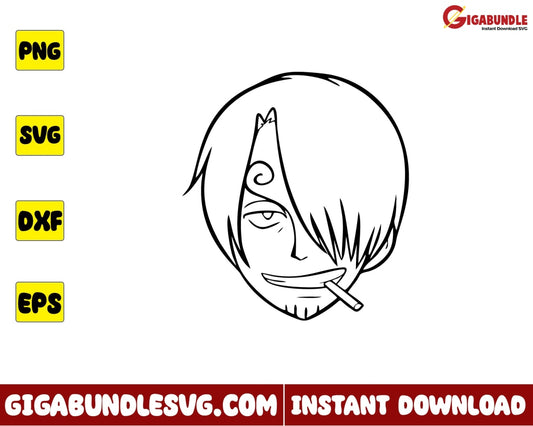 Sanji Outline Svg Face Monkey D Luffy One Piece Anime - Instant Download